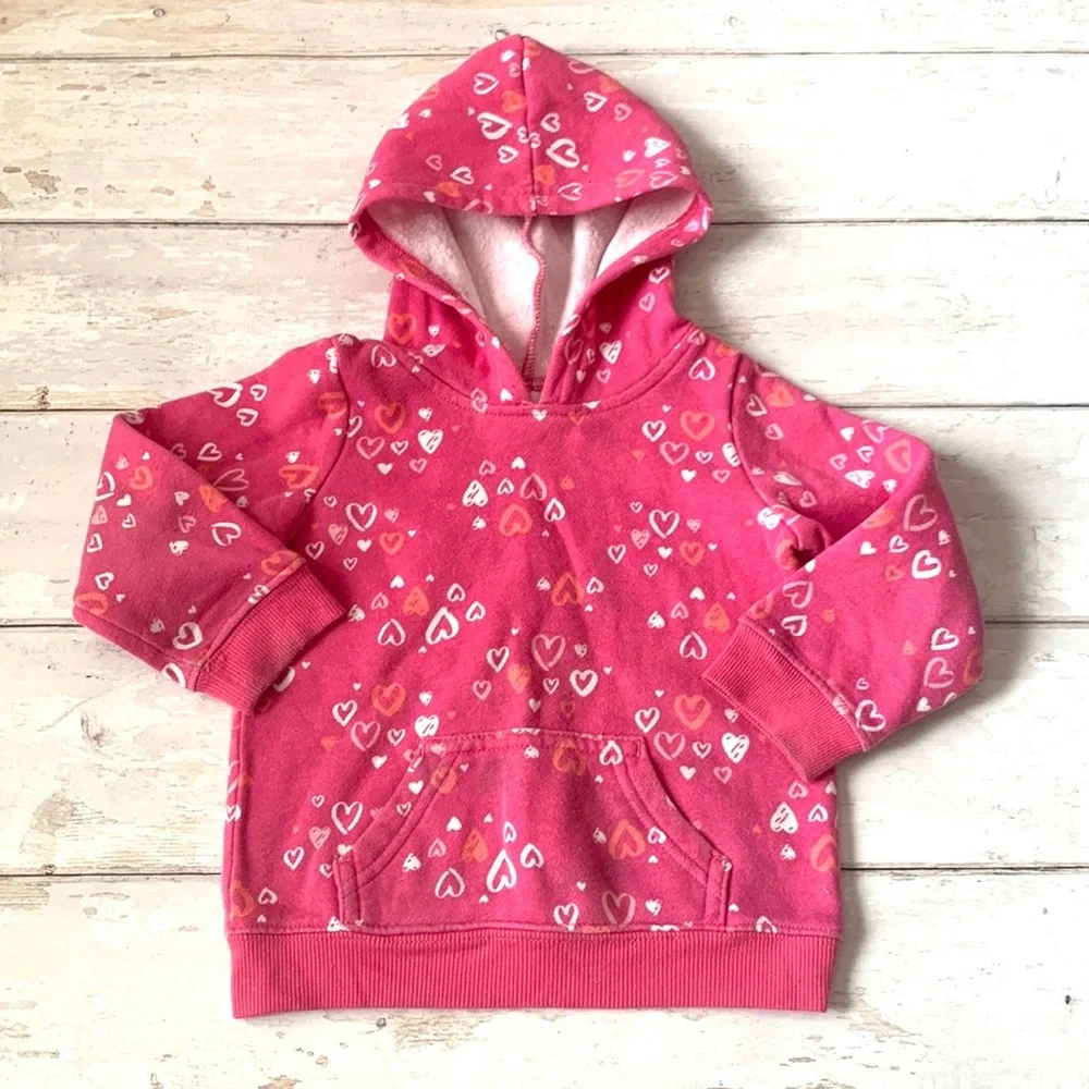 Girls 18m Pink Hoodie Sweatshirt Jacket Hearts Print Baby Toddler Jumping Beans